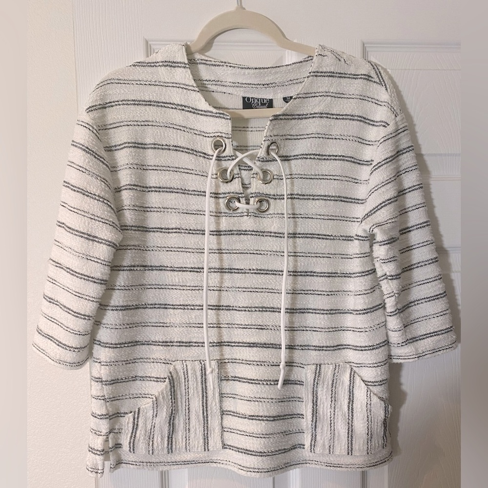 White & Black Striped Shirt w/ Grommets